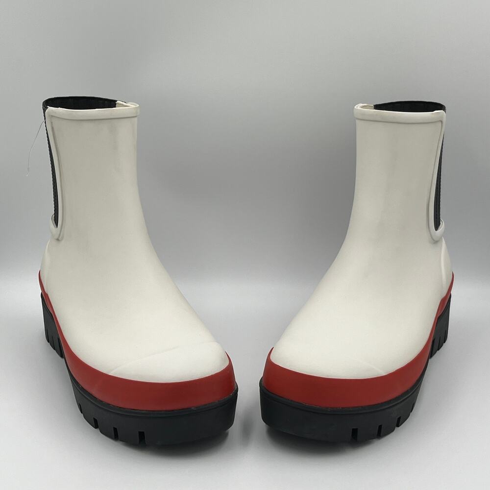 TORY BURCH White Foul Weather Rubber Rain Ankle Boots sz 9 NEW